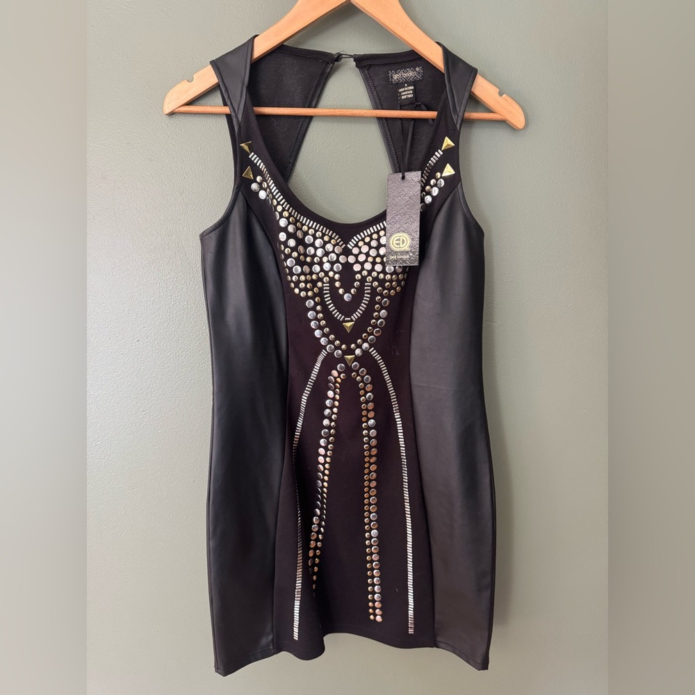 QED London Elegant Black Studded Dress